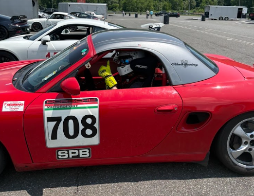 Ben in a Porsche Spec Boxster race car